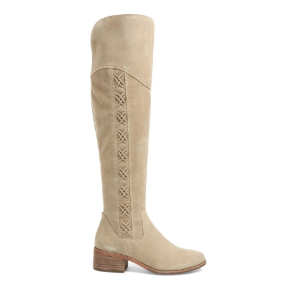 Vince Camuto Women Knee High Boots Tan Suede Lace Detail – Size 5
